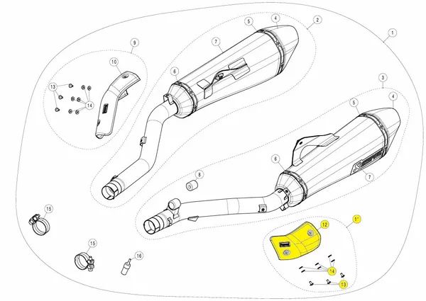 AKRAPOVIC P-HSB16R1L/A1 cserealkatrészek kipufogógázhoz (8503 MISC alkatrészek) Motor kipufogó alkatrész 0