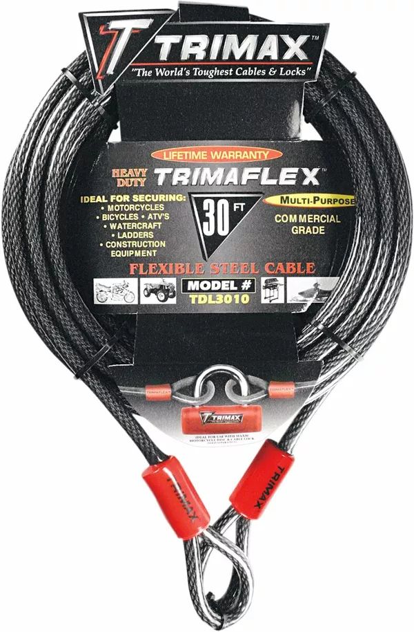 Trimax TDL3010 TRIMAFLEX ™ Max Security Fonott kábel Motorkerékpár lezáró lánc, lakat, zár, tárcsafékzár, riasztó 0