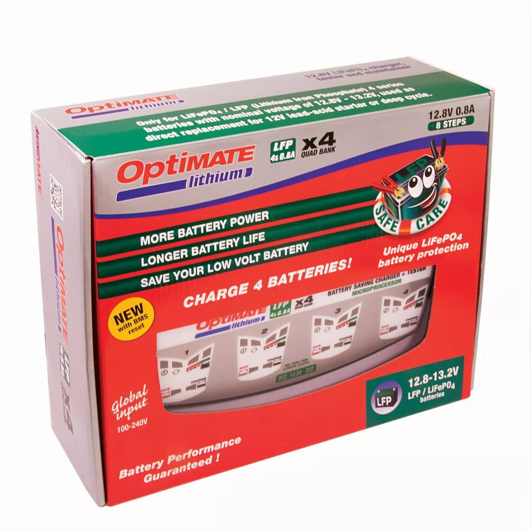 Tecmate TM484 optimatus lítium LFP 4S 0.8A Quad Bank Akkumulátor töltő 2