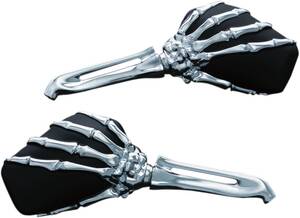 Kuryakyn SKELETON kéz tükrök WITH krómozott szárak és fekete HEADS Visszapillantó tükör