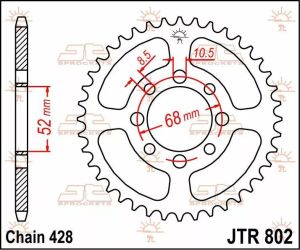 Jt sprockets JTR802.38 acél hátsó lánckerék Lánckerék 1