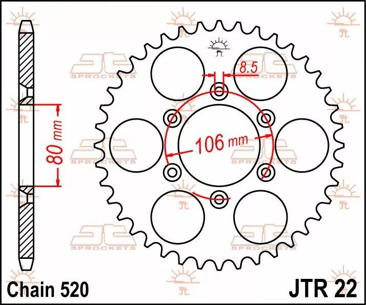 Jt sprockets JTR22.45 hátsó lánckerék acél Lánckerék 1