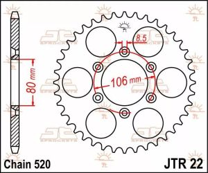 Jt sprockets JTR22.45 hátsó lánckerék acél Lánckerék 1