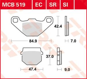 Trw MCB519SI SI sorozatú tekervényes terepfékbetétek Fékbetét