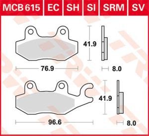 Trw MCB615SI SI sorozatú tekervényes terepfékbetétek Fékbetét