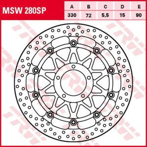 Trw MSW280SP Racing SP-sorozat, nagy teljesítményű fékrotor Féktárcsa és alkatrészei
