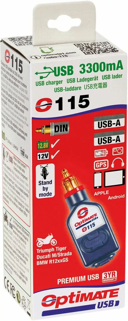 Tecmate O115V2 Optimate ™ kettős USB inline töltő Akkumulátor töltő 3