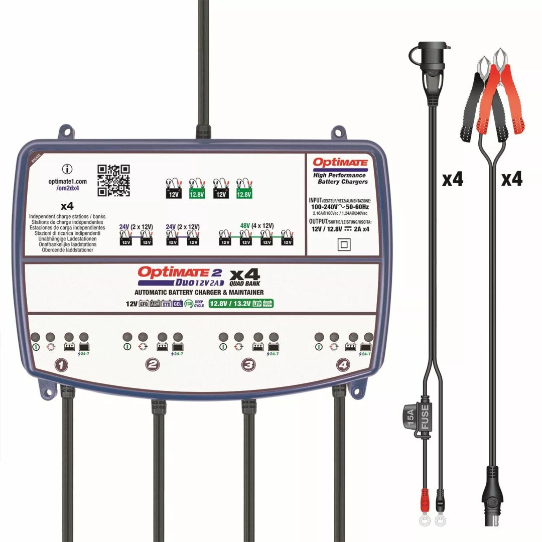 Tecmate TM574 Optimate 2 Duo x 4 Bank Akkumulátor töltő 2