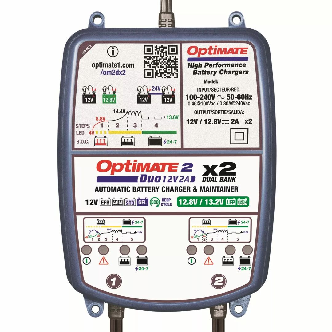 Tecmate TM570 Optimate 2 Duo x 2 Bank Akkumulátor töltő 0