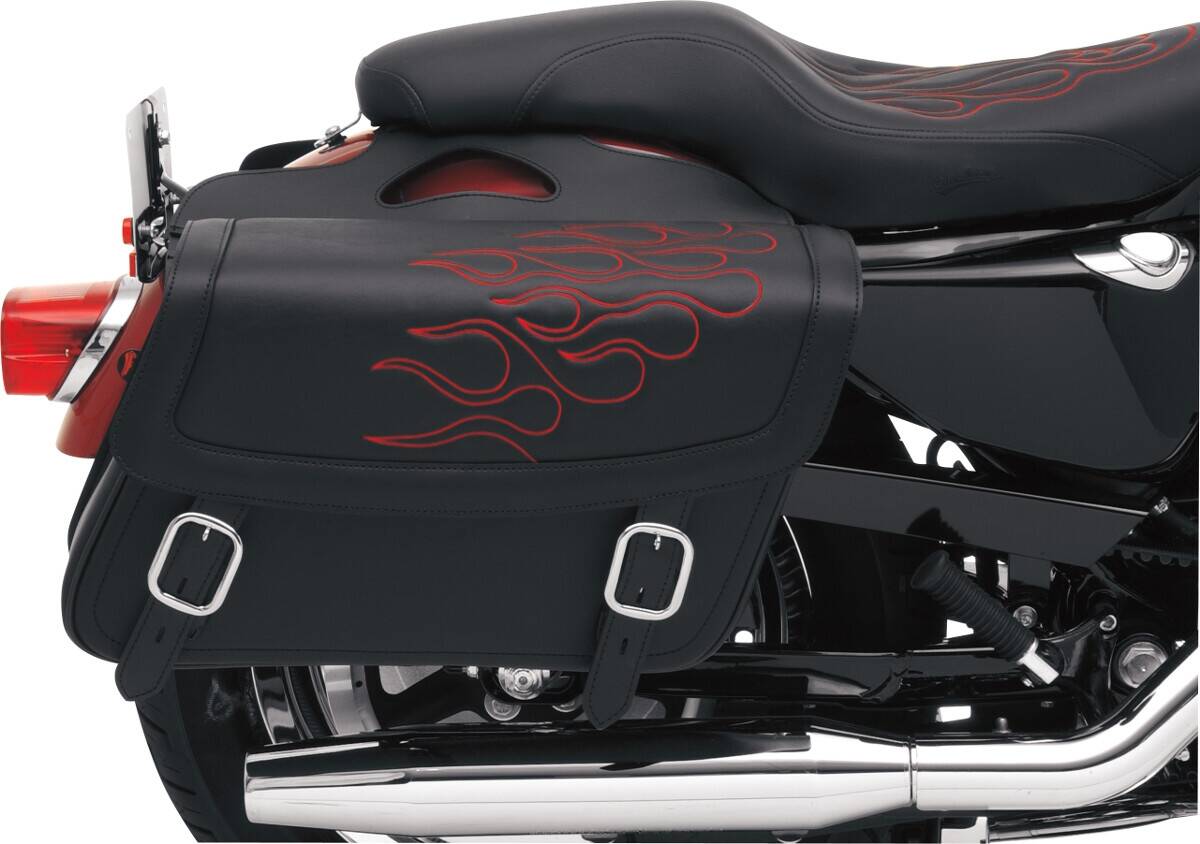 Saddlemen nyeregtáska 3D Hímzett láng tervezés univerzális szintetikus bõr BLACK/ piros Oldaldoboz és alkatrészei 0