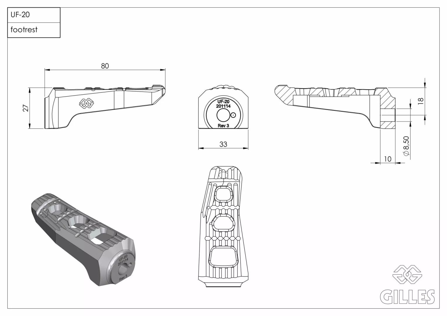 Gilles tooling RGK-350-UF20-SET-B UF20 lábfej-meghajtó Lábtartó és lábtartó alkatrészek 2