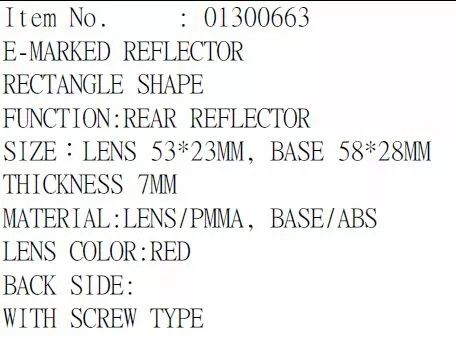 Parts europe 01300663 Reflektor hátsó lámpák Fényszóró, helyzetjelző 1